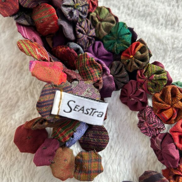 Seastra Handmade Yo-Yo Quilt Scarf Wrap Multicolor Textured Circles Boho 80"x3" - Picture 2 of 4